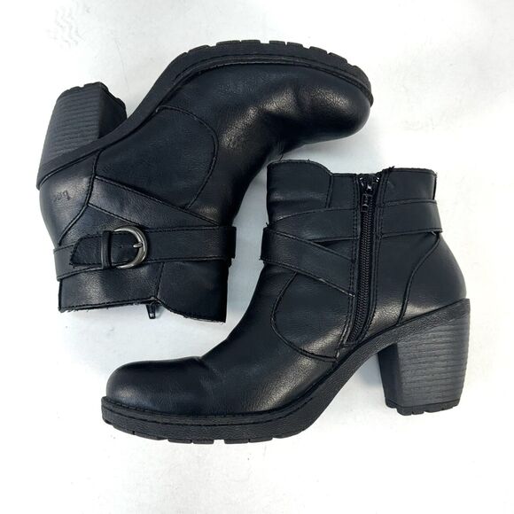 BOC Born Concept Womens 9 Ankle Boots Booties Black Faux Leather Chunky Heel - Picture 6 of 10